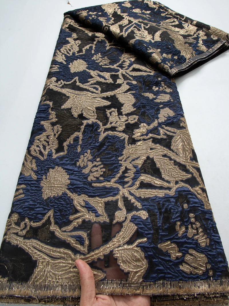 Latest Nigerian Laces Fabric 2025 Luxury 5 Yards African Jacquard Brocade Lace Fabric for Sewing Family Prom Dresses F4012