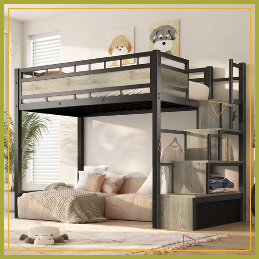 Twin Size Loft Bed with Stairs & Storage - Sturdy Metal Frame, Space Saving Design for Teens & Small Rooms