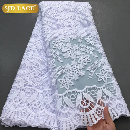 SJD LACE African Milk Silk Lace Fabric 2025 High Quality Nigerian White Mesh Embroidery Lace for Sewing Women Wedding Dress 4043