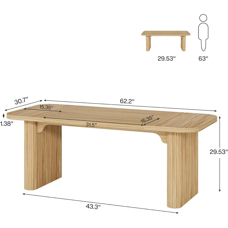62-Inch Modern Executive Desk with Natural Oak Finish Large Aesthetic Wood Office Desk Featuring Double Pedestal Storage Ideal
