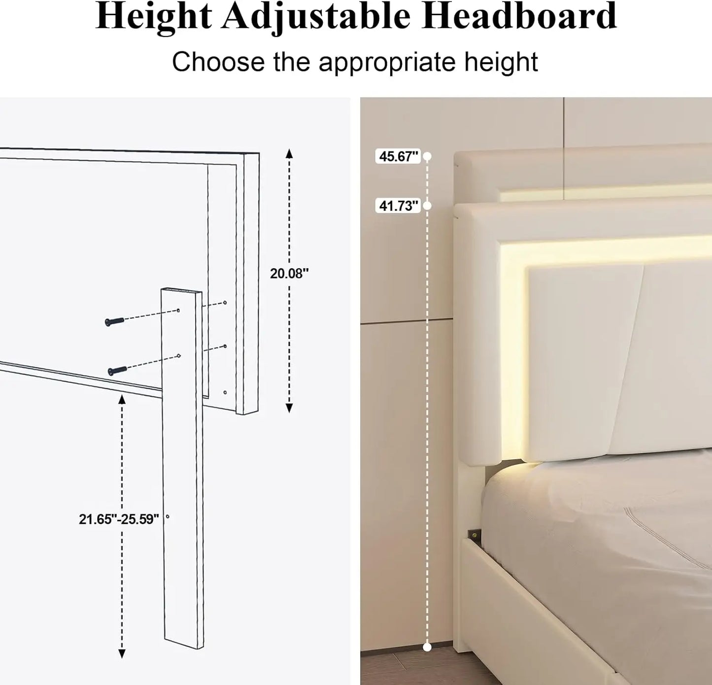 Queen Bed Frame with Storage Drawers, LED Headboard & Charging Station, Easy Assembly, White
