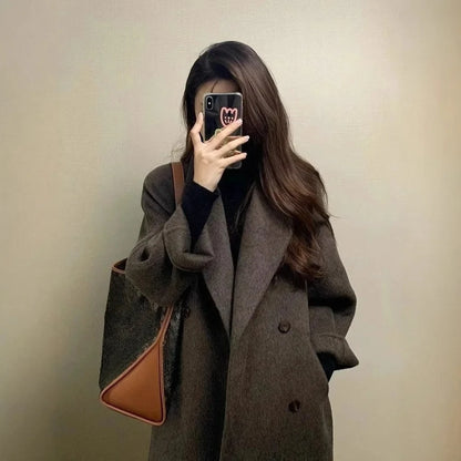 Thickened Over-Knee Mid-Length Woolen Coat Women's Autumn Winter Fashion Korean Style Women's Outerwear Polyester Fiber