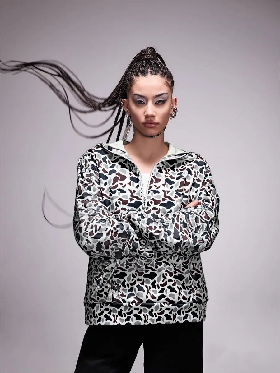 Women Camo Hoodie Oversized Quarter Zip Pullover Leopard Print Patchwork Hoodies