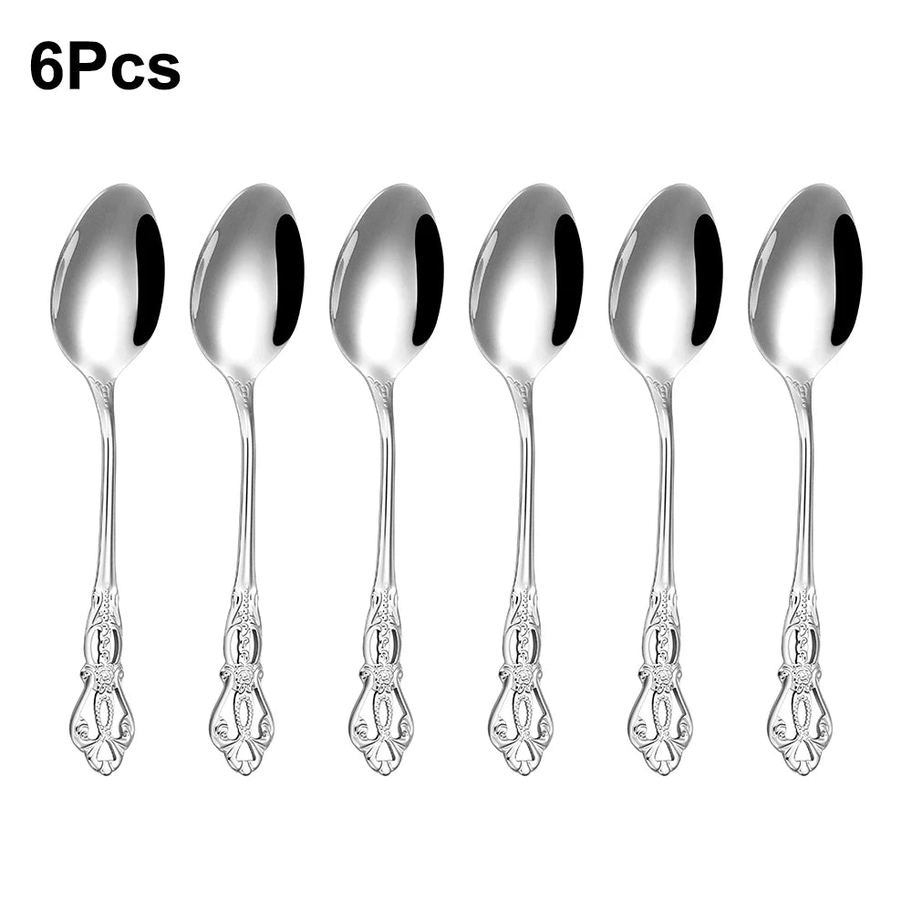 6/24/30 Pieces Sliver Cutlery Set Stainless Steel Tableware Western Luxury Dinner Set Mirror Elegant Knife Fork Spoon Flatware