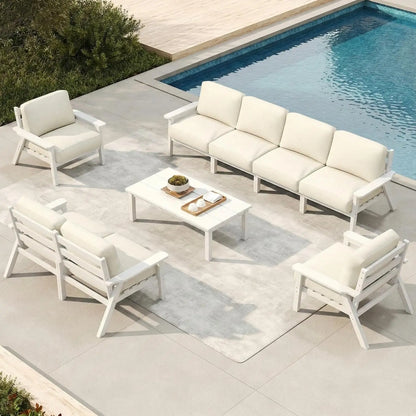 Patio Furniture Set 8 Seats, HDPE Outdoor Sectional with Beige Washable Thick Cushions, Coffee Table, Patio, Customized