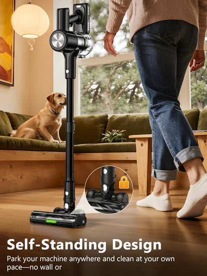 Cordless Vacuum Cleaner, 50Kpa/55Mins Vacuum Cleaners for Home, Anti-tangle Stick Vacuum with Self-Standing, Wall Mount Charging