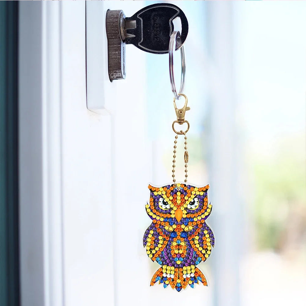 5/6PCS Diamond Painting Art Keychains Full Drill Keyring Butterfly Owl Double Sided Pendant Rhinestone Painting Pendant Ornament