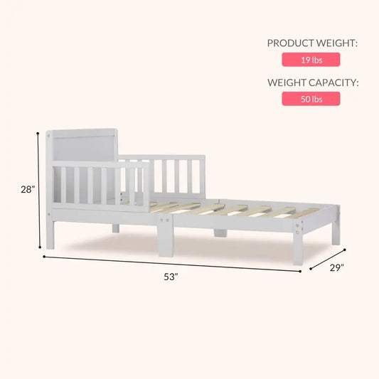 Dream On Me Brookside Wooden Toddler Bed in Pebble Grey, Greenguard Gold JPMA Certified, Kids Bed with Safety Rails, LowtoFloor