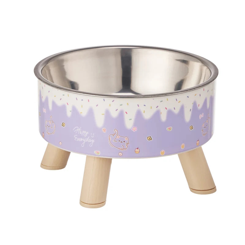 An ice cream pet bowl Colorful feeding and water cat bowl Fashion cartoon design dog bowl Pet high-legged neck bowl