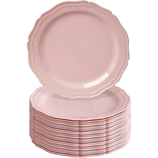 Vintage Disposable Plastic Dessert Plates 20 PC Heavy Duty Party Set 7.5 Inch Sturdy Reusable Fine China Look Ideal Events