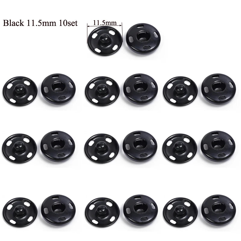 10/50Set 10-21mm Metal Sew-on Snap Buttons Black Silver Color DIY Sewing Clothing Snap Fastener Buttons Craft Press Studs Button