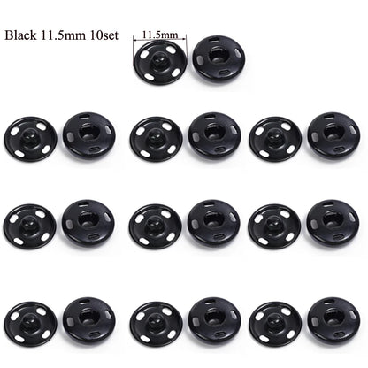 10/50Set 10-21mm Metal Sew-on Snap Buttons Black Silver Color DIY Sewing Clothing Snap Fastener Buttons Craft Press Studs Button
