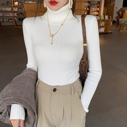 2025 Casual Slim Knitted Pullover Autumn Winter Thick Turtleneck Sweater Base Sweater Korean Style Simple Base Layer Warm Tops