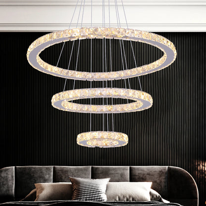 Crystal Ceiling Chandelier 3 Rings Hanging Chandelier In The Living Room Home Decoration Luxury Kitchen Light Led Lighting
