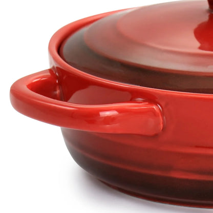 Mini Casserole Baker Stoneware Dish Gradient Red Oven Safe Great Side Dishes Desserts Durable with Lid Integrated Handles