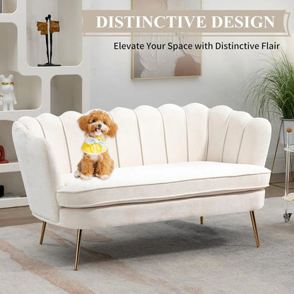 59" Chenille Upholstered Loveseat with Gold Metal Legs Petal Design Modern Mini Sofa for Bedroom Apartment, Customized
