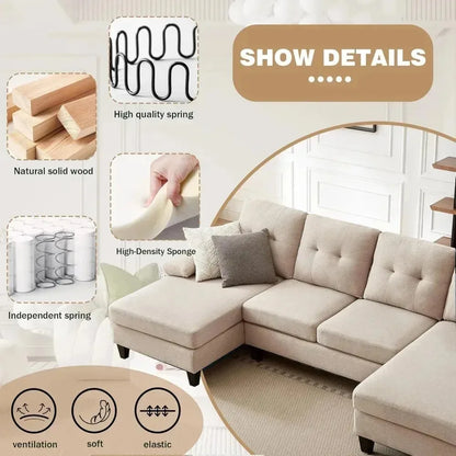 111'' Sectional Couch with Double Chaise – Modern Polyester Fibre U-Shaped Sofa, Upholstered 4-Seater for Living Room