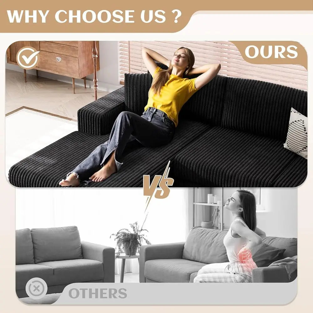 105" Boneless Couches for Living Room, Sectional Couches Modular Sofa with L-Shaped Chaise, Memory Foam Comfy Cloud，Customized