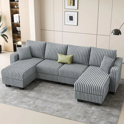 Corduroy U Shaped Couch with Reversible Chaises Sectional Couches for Living Room with Ottomans Customized Comfortable Sofa Set