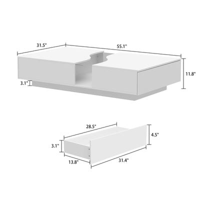 FUFU&GAGA 55.1'' Wide Modern Coffee Table With 2 Drawers & LED Lights, Coffee Table With Spacious Tabletop, For Living Room