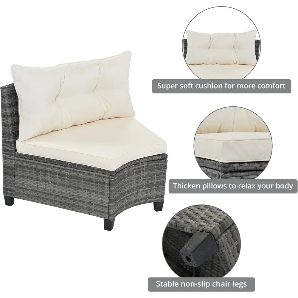 Outdoor Wicker Sectional Sofa Set with Curved Design and Rectangular Coffee Table - Water-Resistant and UV Protected