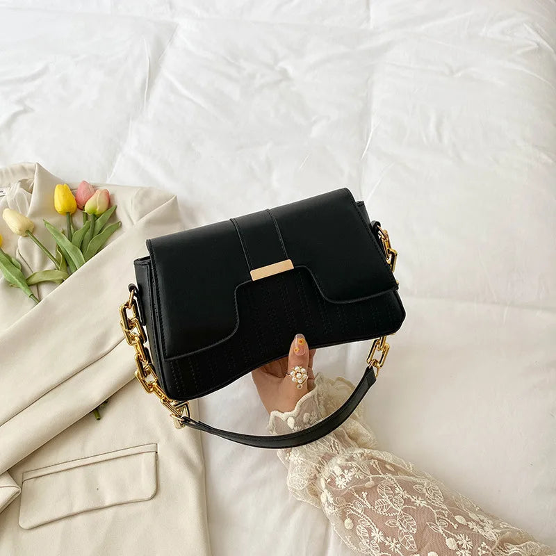 Fashion Acrylic Chain Shoulder Bag Ladies Handbags Casual Solid PU Leather Underarm Bags For Women Daily Used