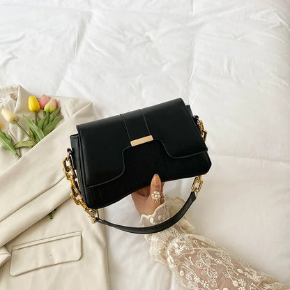 Fashion Acrylic Chain Shoulder Bag Ladies Handbags Casual Solid PU Leather Underarm Bags For Women Daily Used