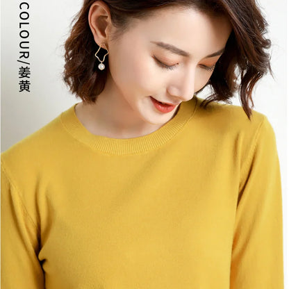 Autumn And Winter Cashmere Sweater Women's Crew Neck Pullover Casual Knitted Top Women's Short Undercoat Fashion 18 Colors