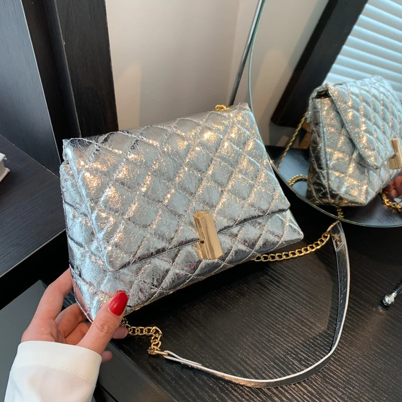 Women PU Leather Shoulder Bag  Chic Glitter Design Tote Handbag Sparkly Y2K Cell Phone Bag Female Crossbody Commuting Bag