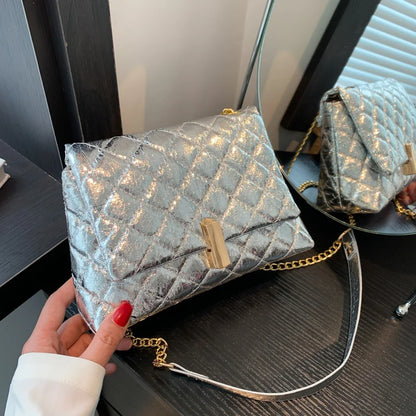 Women PU Leather Shoulder Bag  Chic Glitter Design Tote Handbag Sparkly Y2K Cell Phone Bag Female Crossbody Commuting Bag