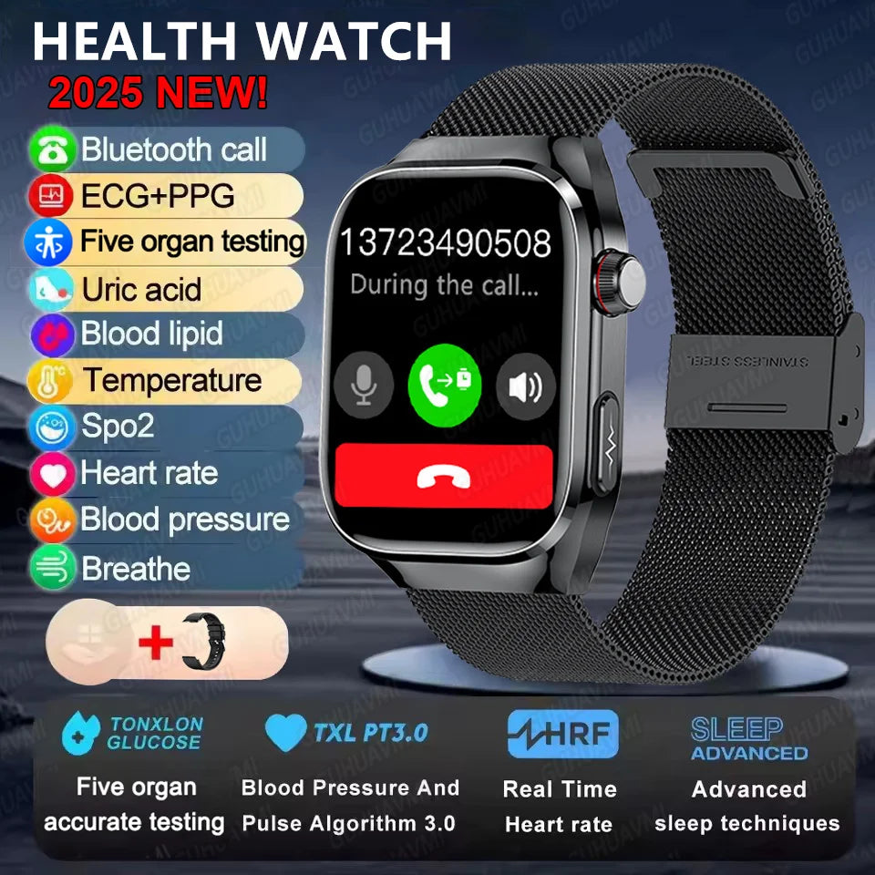 2026 New ECG+PPG Accurate Measure Heart Rate Smart Watch Men Blood Pressure Lipids Uric Acid Bluetooth Call Health Smartwatches
