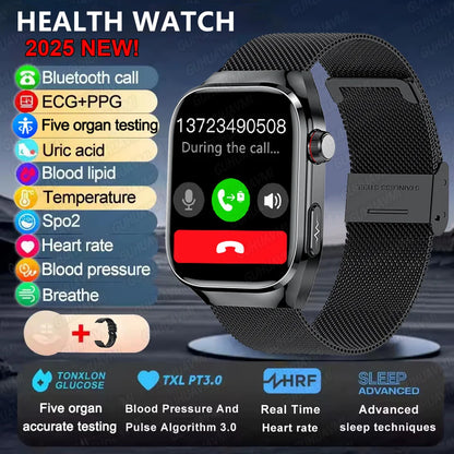 2026 New ECG+PPG Accurate Measure Heart Rate Smart Watch Men Blood Pressure Lipids Uric Acid Bluetooth Call Health Smartwatches