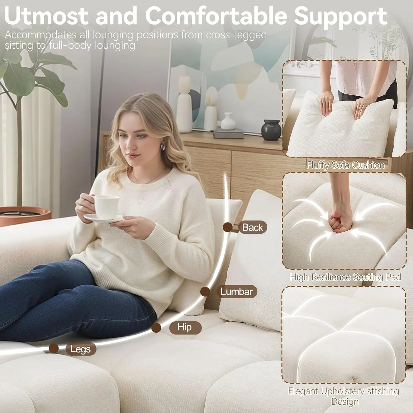 119" Oversized Cloud Boneless Couches for Living Room, Modern Tufted Modular Sectional Sofa with Deep Seat &, Customized