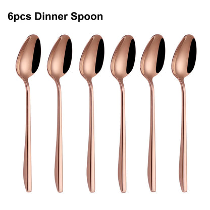 6Pcs Elegant Gold Flatware Set Stainless steel 304 Cutlery Mirror Silverware Rose Knife Fork High Polish Western Dinner Set