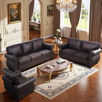 mid-century vintage sofa couches with rivet design,3-seater sofa,removable sofa cover upholstered cushions and solid wood frame