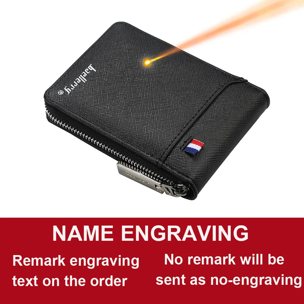 Baellerry Mini Men Card Wallets Name Print 9 Card Holders Zipper Card Wallet PU Leather Thin Male Card Purse Mini Carteria