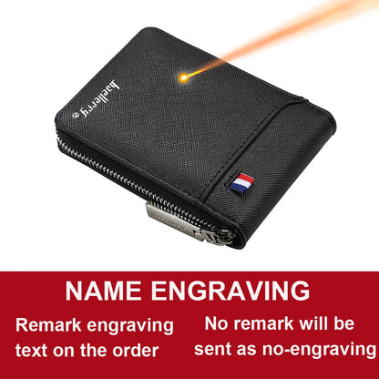 Baellerry Mini Men Card Wallets Name Print 9 Card Holders Zipper Card Wallet PU Leather Thin Male Card Purse Mini Carteria