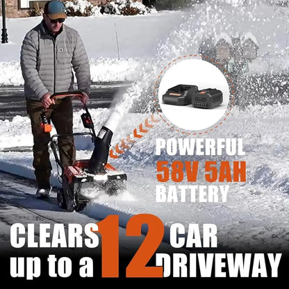 Cordless Snow Blower Battery Powered 18 Inch Remote Chute Control Brushless Motor Quiet Operation 58V 5Ah LED Lights Efficient