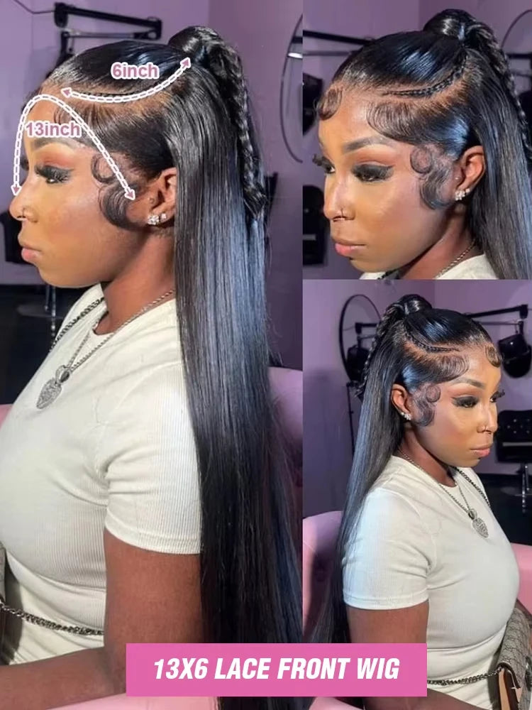 220 Density 40 44 Inch13x6 HD Bone Straight Lace Frontal Human Hair Wigs Brazilian Black 360 Full Lace Wig For Women Preplucked