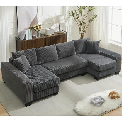 Modern U Shape Sectional Sofa Cloud Couch, 110" Upholstery Chenille Fabric Modular Couch, Comfy 4 Seat Sleeper Sofa With Double