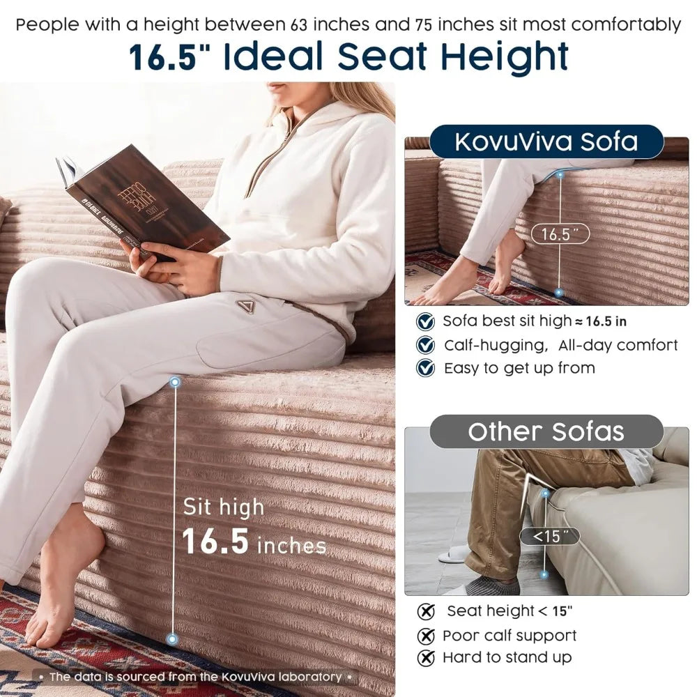 No Assembly Cloud Modular Sectional Sofa，108" U-Shape Corner Couch with Ottoman - Plush Corduroy, Deep Seating,Customized