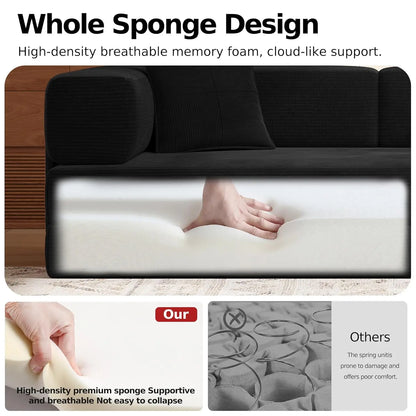 78.8''Sleeper Couch Bed for Livingroom，Convertible Modular Sofa with Armrest Pillow，Modular Fldable Corduroy, Customized