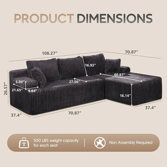 3 Seat L-Shape Memory Foam Modular Sectional Sofa Couch for Living Room Customized Home Furniture
