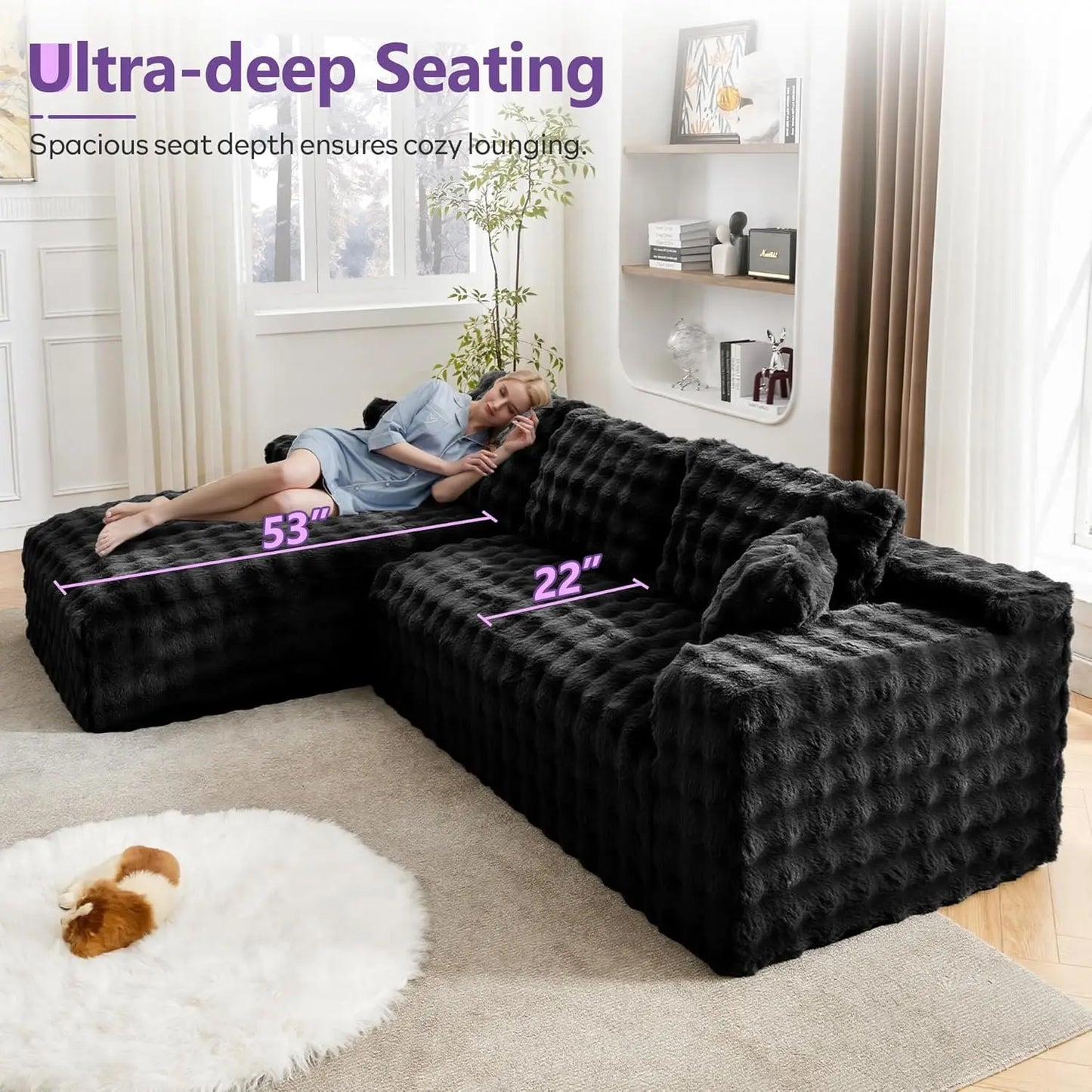 107’’ Boneless Slow-Rebound Memory Foam Couch, Cloud Sectional Couches for Living Room w/Upgraded Fabric, Deep Seat, Customized