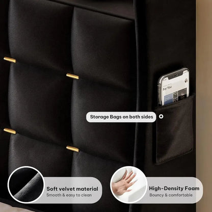 LED Queen/king Bed Frame with 4 Drawers Velvet Upholstered Platform Bed, No Box Spring Needed, Easy Assembly