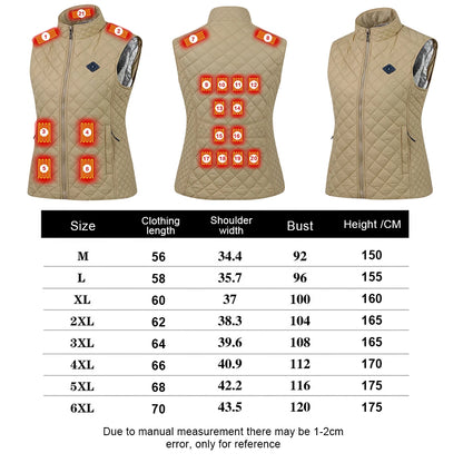 Women 21 Heating Zones Vest Autumn and Winter Electric Heated Jackets USB Heating Vest Outdoor Thermal Winter Warm Jacket M-3XL