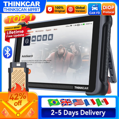 Global Version THINKCAR THINKSCAN 689BT OBD2 Diagnostic Tool DOIP CANFD Bi-directional ECU Coding 34 Resets Lifetime Free Update