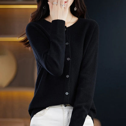 High-Grade Knit Sweater Crewneck Cardigan Coat Autumn And Winter New Middle-Aged And Elderly Women's Fashion ZD060