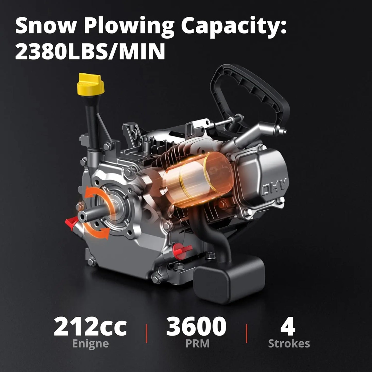 24-Inch Gas Snow Blower with 212cc 4-Cycle OHV Engine, Recoil Start, 40Ft Snow Throwing for Decks, Driveways, and Sidewalks