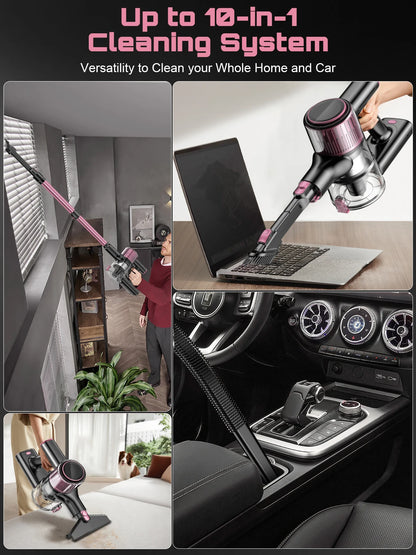 Cordless Vacuum Cleaner, 10 in 1 Stick Vacuum with 40Kpa Powerful Suction, Hose,Lightweight Rechargeable Vacuum Cleaner for Home